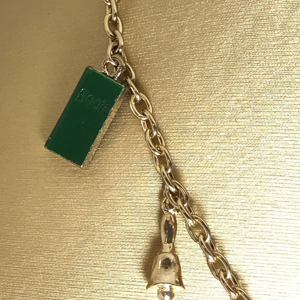 Vintage Teacher School Charm Gold Tone Necklace - Picture 2 of 6